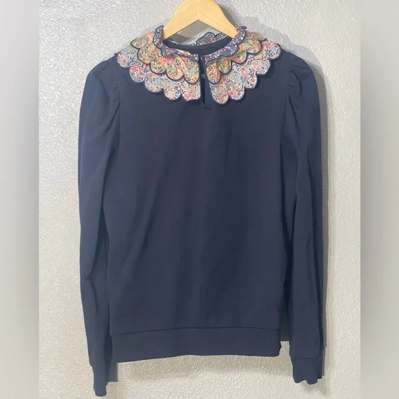 Boden Hattie Collar Sweatshirt Navy with Flower collar - Size 6 - Picture 3 of 6